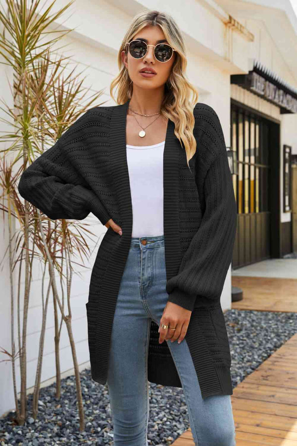 Zenana Full Size Waffle-Knit V-Neck Cardigan Black