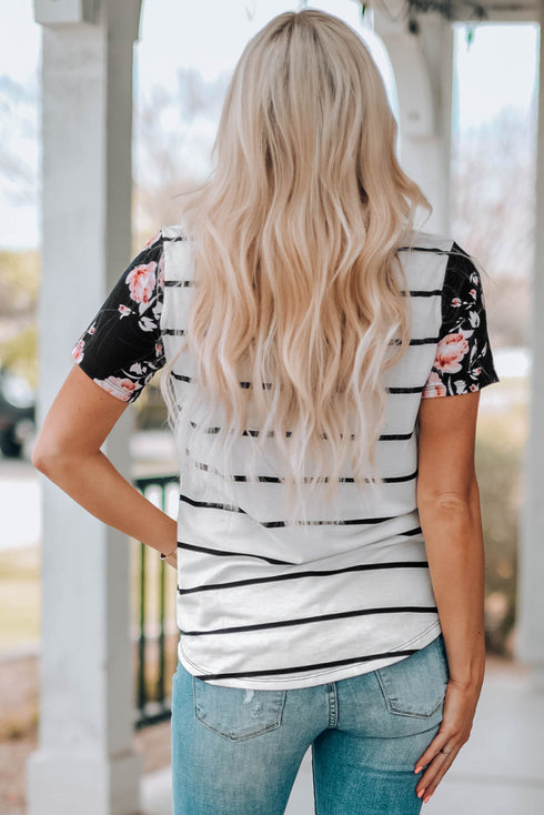 Floral Sleeved Striped Tee