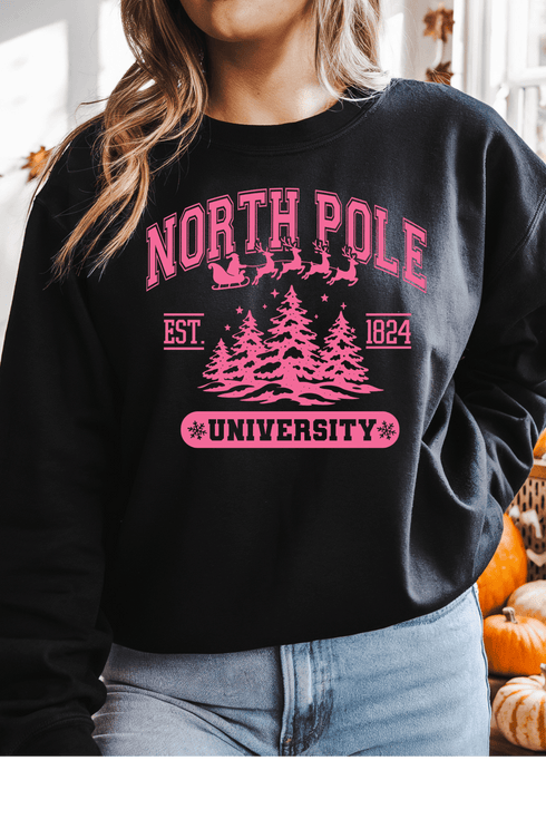 (10 - 31 - 25) North Pole Sweatshirt - LISA MARIE BOUTIQUE - S - Black Gildan Sweatshirt -