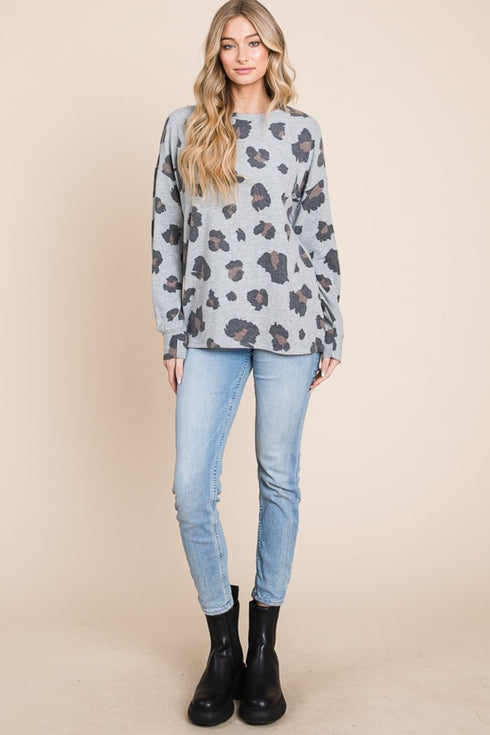 BOMBOM Leopard Drop Shoulder Blouse