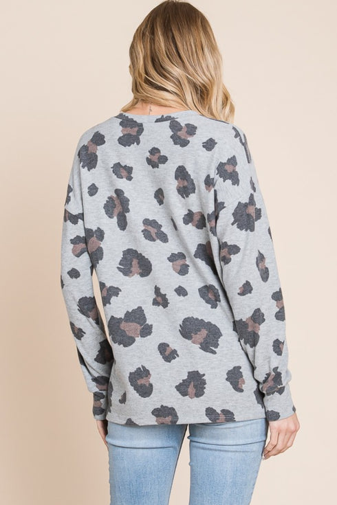 BOMBOM Leopard Drop Shoulder Blouse