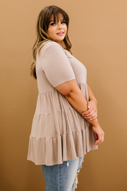 Zenana Tiered Babydoll Tee in Tan