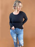 White Birch Boat Neck Long Sleeve Solid Ribbed Knit Top