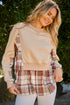 And The Why Full Size Double Layered Plaid Contrast Sweatshirt