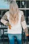 Contrast Leopard Panel Balloon Sleeve Tee