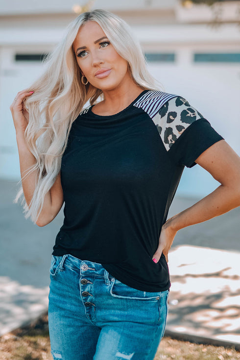 Wildly Free Striped Leopard Printed Tee