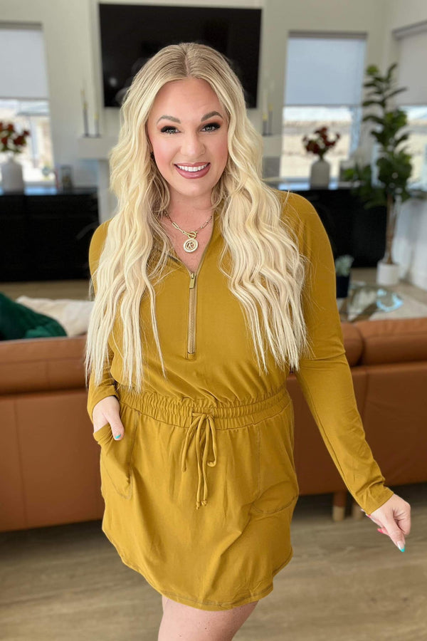 Getting Out Long Sleeve Hoodie Romper Gold Spice