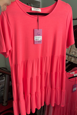 Zenana Tiered Babydoll Tee in Coral
