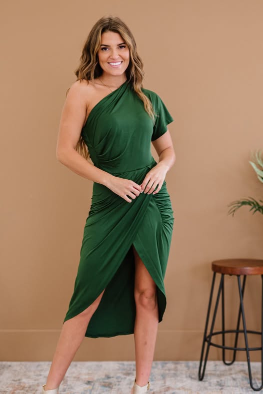 Dress Day With the Wildflowers One-Shoulder Dress in Green SALE