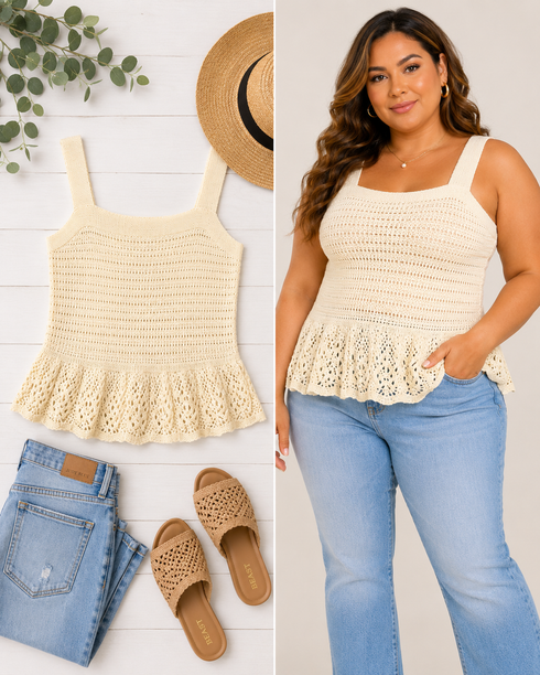 Davi & Dani Knit Peplum Tank Top Natural