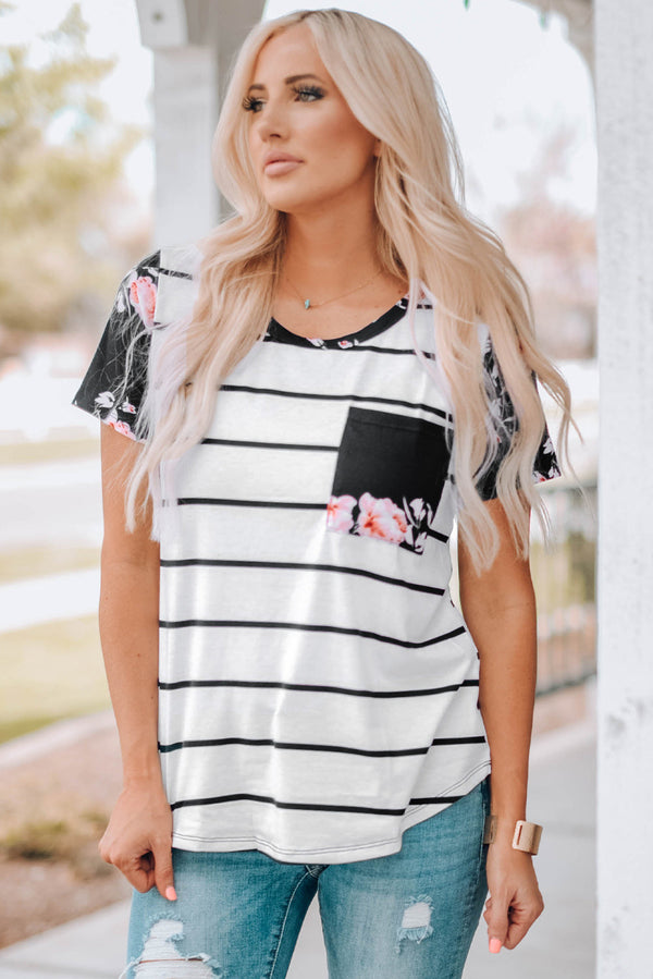 Floral Sleeved Striped Tee