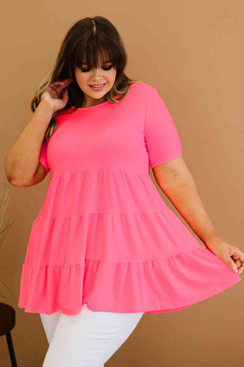 Zenana Tiered Babydoll Tee in Coral