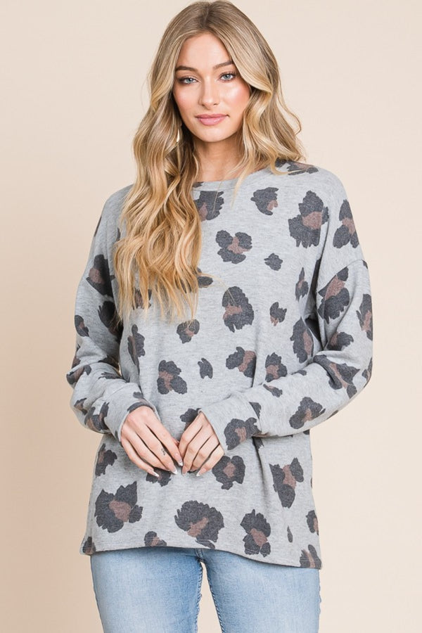 BOMBOM Leopard Drop Shoulder Blouse