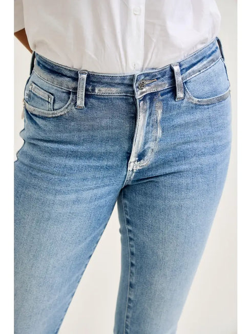 Metallic Seam Mid Rise Judy Blue Flare
