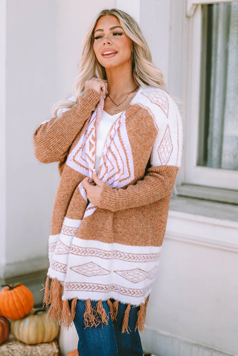 South Western Tassel Hem Knit Cardigan