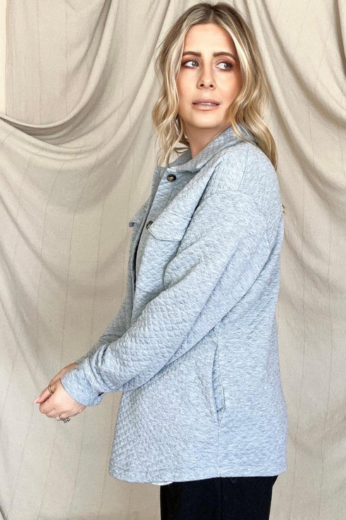 Quilted Button Down Shacket With Pockets