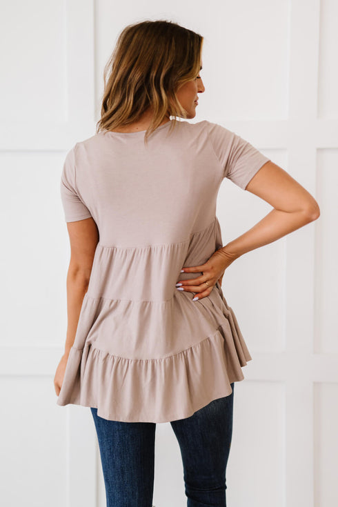 Zenana Tiered Babydoll Tee in Tan