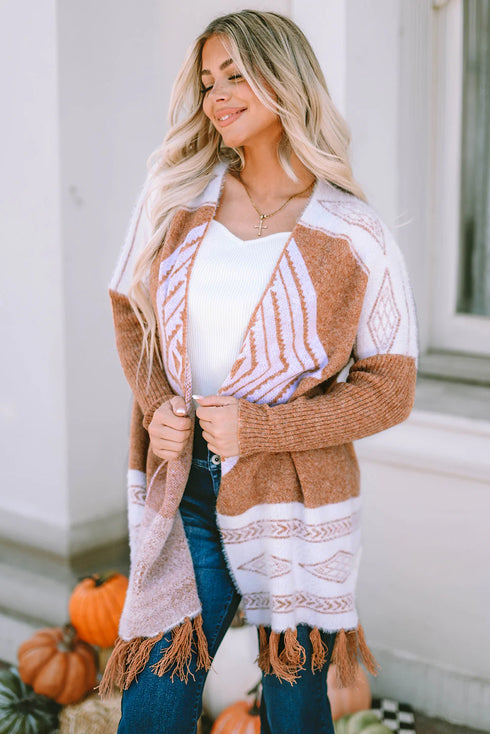 South Western Tassel Hem Knit Cardigan