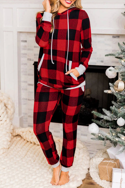 Red Plaid Drawstring Christmas Lounge Pants