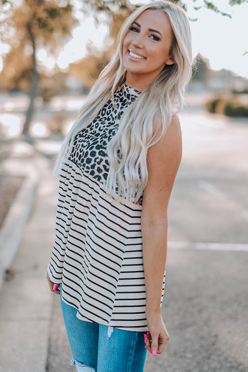 Leopard &Stripe Print Tank