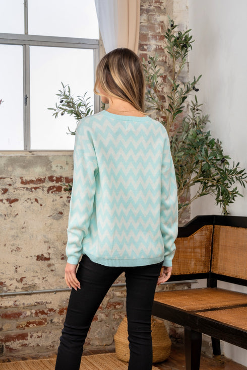 Sew In Love Wave Stripe Contrast Long Sleeve Sweater