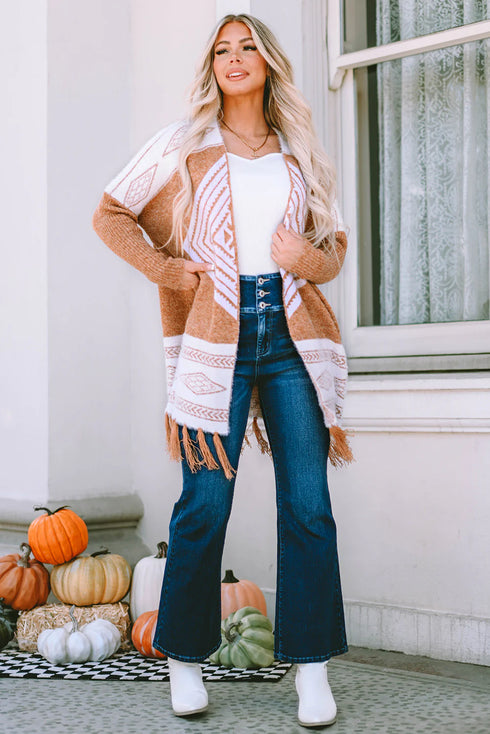 South Western Tassel Hem Knit Cardigan