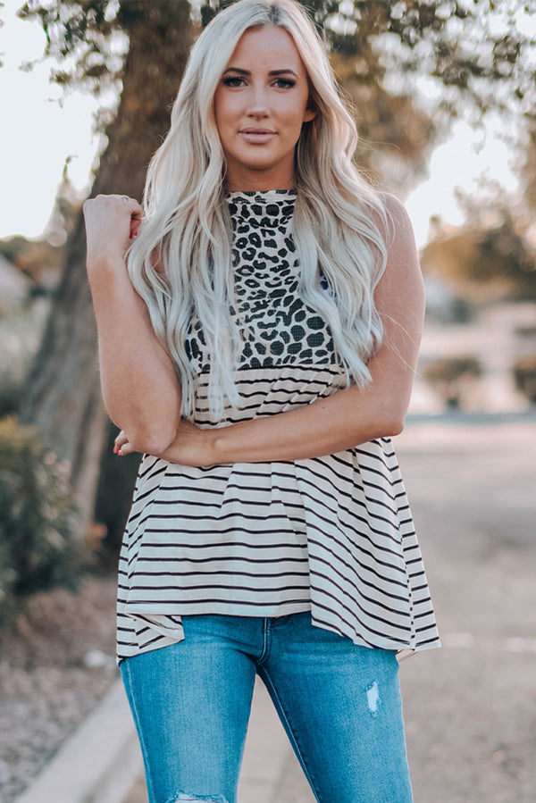 Leopard &Stripe Print Tank