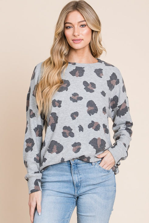 BOMBOM Leopard Drop Shoulder Blouse