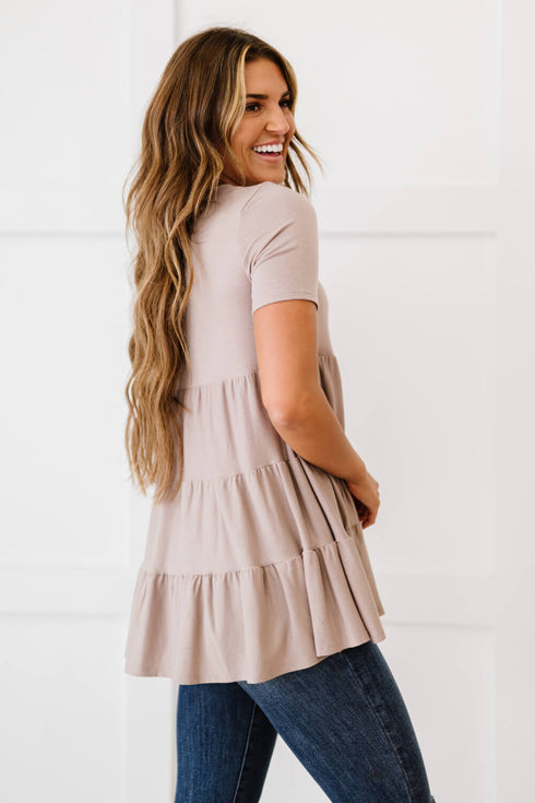 Zenana Tiered Babydoll Tee in Tan
