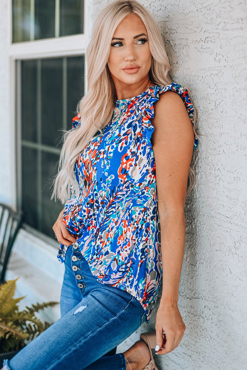 Fluttered Floral Sleeveless Blouse