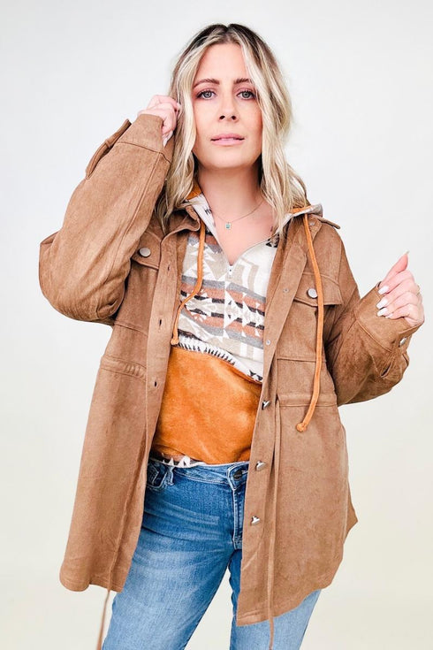 Cotton Bleu Faux Suede Shirt Jacket - LISA MARIE BOUTIQUE