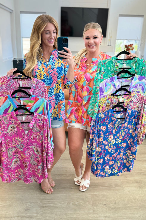 Lizzy Top in Pink and Aqua Ditsy Floral