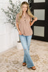 Almost There V-Neck Henley Top In Taupe