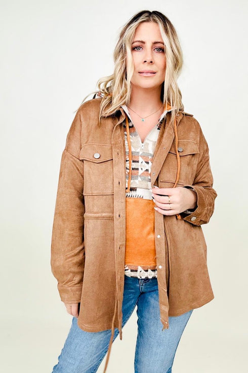 Cotton Bleu Faux Suede Shirt Jacket - LISA MARIE BOUTIQUE