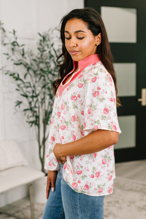 Blooming Season Split Neck Floral Blouse