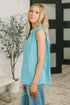Camellia Split Neck Embroidered Tank in Aqua