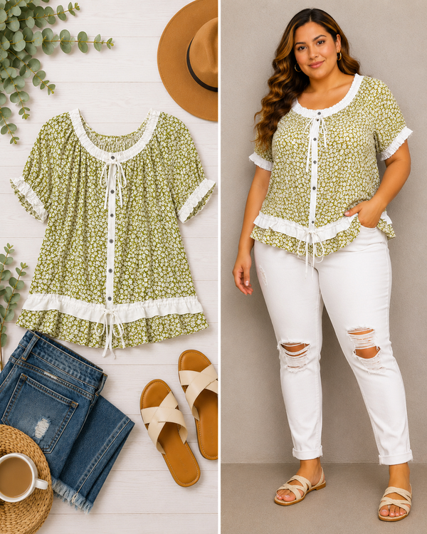 Heyson Convertible Ditsy Floral Button Down Blouse SALE