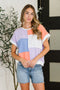 Contrast Club Color Block Top in Lilac, Orange and Denim