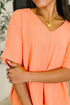 Counter Part Crinkle Woven V-Neck Top in Coral