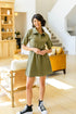 Darla Button Up Collared Dress in Olive