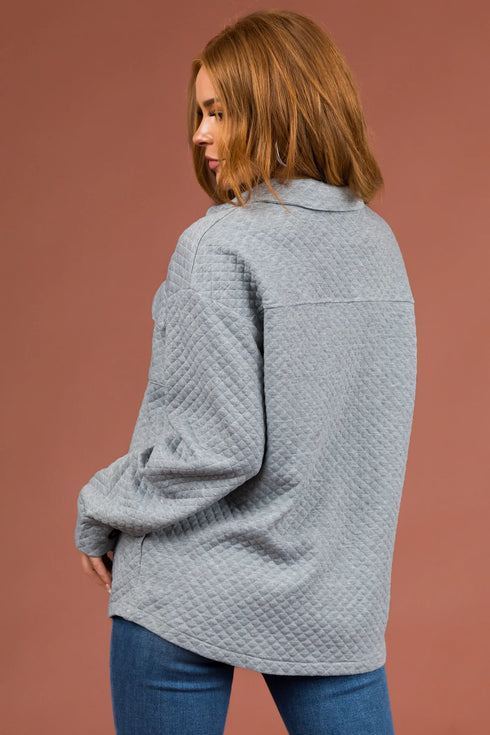 Quilted Button Down Shacket With Pockets