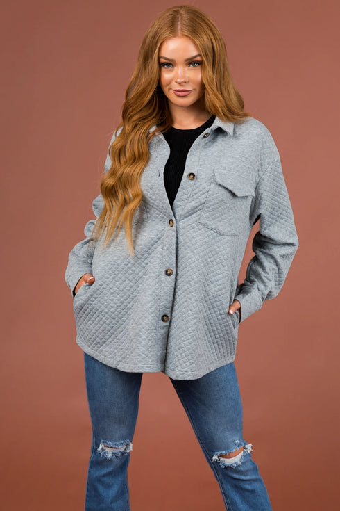 Quilted Button Down Shacket With Pockets