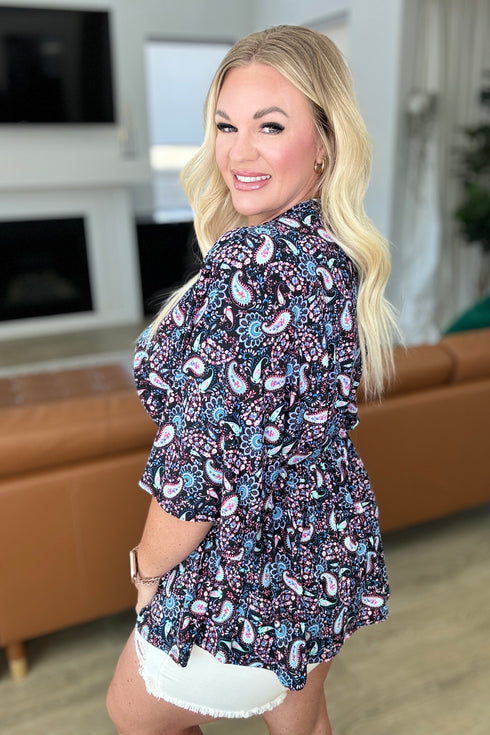 Dreamer Top in Black and Periwinkle Paisley