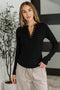 Effortless Edge Knit Henley Top in Black