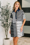 Everlasting Love Striped Collared Dress in Black and Navy