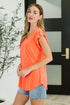 Flirtini Flutter Sleeve Top in Neon Coral