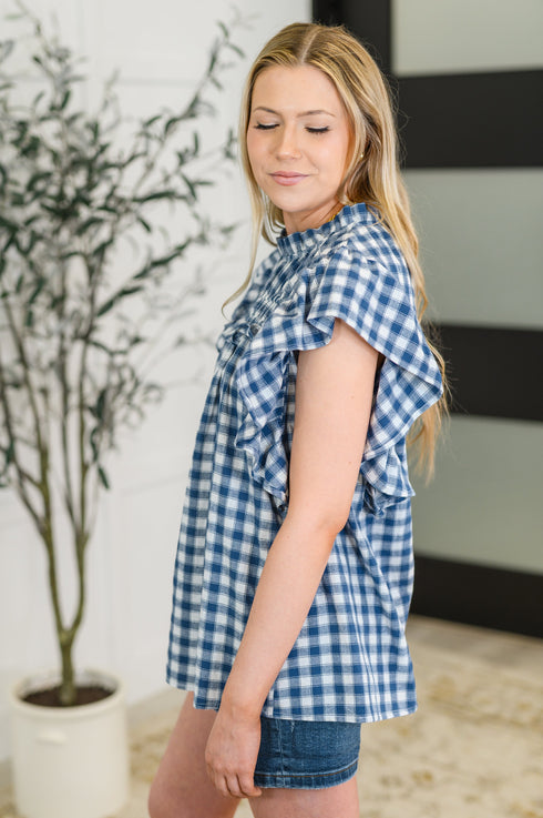 Garden at Goldenhour Flutter Sleeve Blouse in Blue