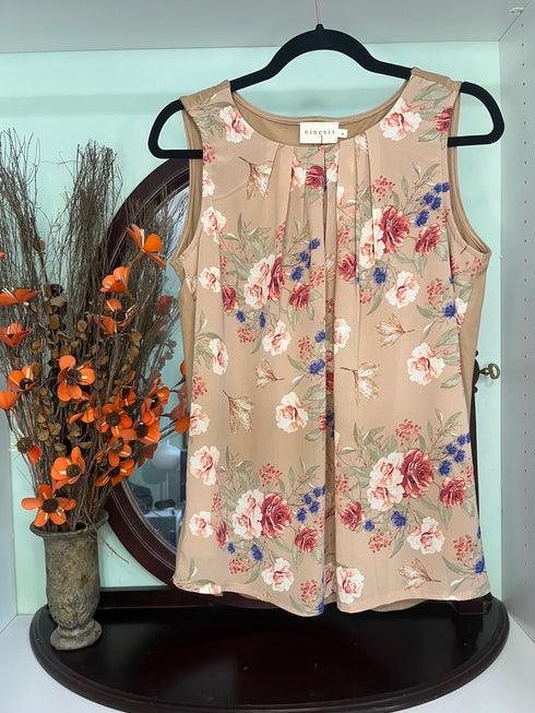 Orchids Pleated Sleeveless Blouse