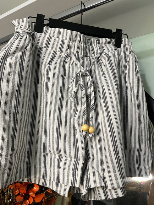 Cozy Co Linen Blend Striped Drawstring Shorts SALE
