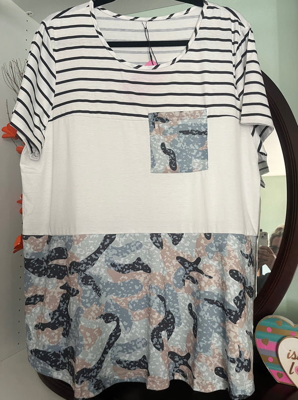 Camo Color Block Pocket Tee
